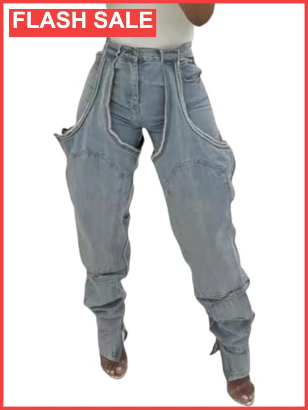 Women's Baggy Y2K High Waisted Wide Leg Ripped Patchwork Jeans